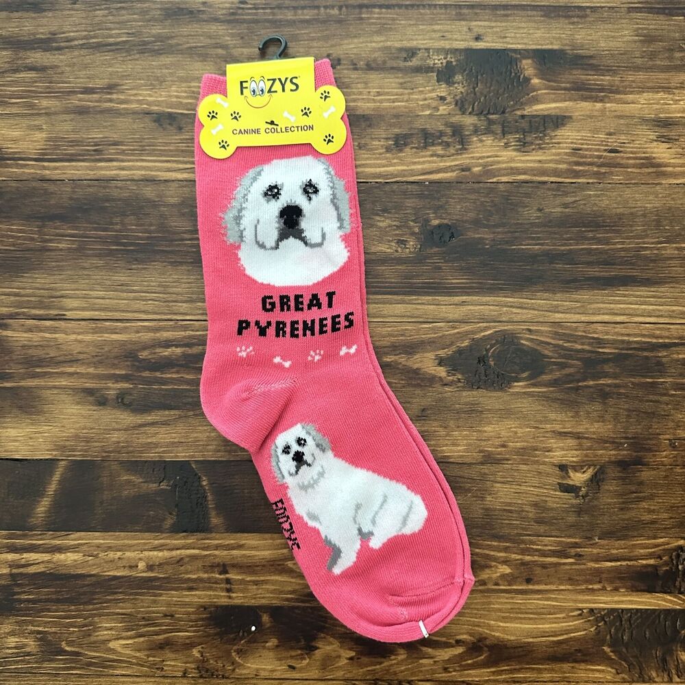 NWT Foozys Pink Pink Patterned Great Pyrenees Print Socks Women's One Size